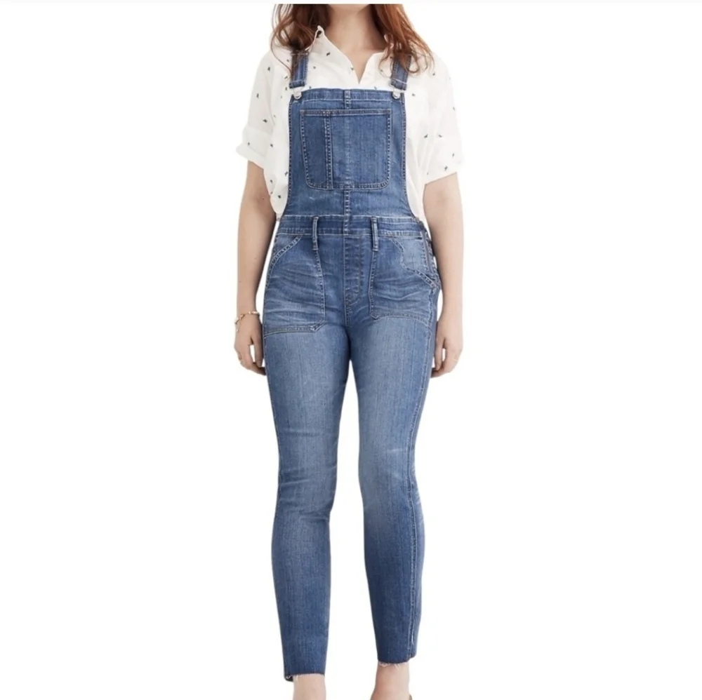 Madewell Cotton Stretch Blend Denim Skinny Jean Overalls in Jansing Wash(M)